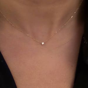 Diamond Necklace 0.05ct / 14k Gold Diamond Solitaire Necklace / Diamond ProngSet Necklace / Floating Diamond / Dainty Diamond Necklace / Min image 6