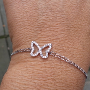Butterfly Bracelet / Sterling Silver Small Butterly Bracelet / Cz Butterfly Bracelet / Dainty Butterfly / Butterfly Charm Pendant / Delicate