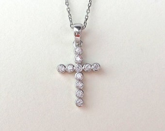 Dainty CZ Cross Necklace: Rose Gold Plated Sterling Silver