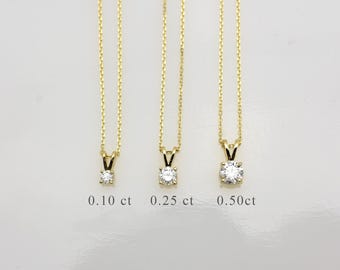 Lab Grown Diamond Solitaire Pendant: 14k Gold Bridal Necklace, VVS1 Clarity