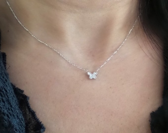 Rose Gold Butterfly Necklace: Dainty Cubic Zirconia Pendant