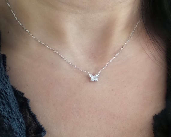 Butterfly Necklace Rose Gold Small Butterly Necklace Cz