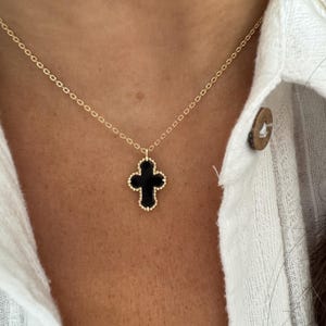 Small Black Cross Pendant: Gold Sterling Silver Necklace