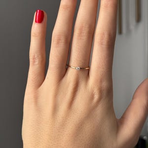 14K Solid Gold Lab Diamond Solitaire Ring • Dainty Promise Ring for Her • Minimalist Engagement Ring • Thin Gold Band •