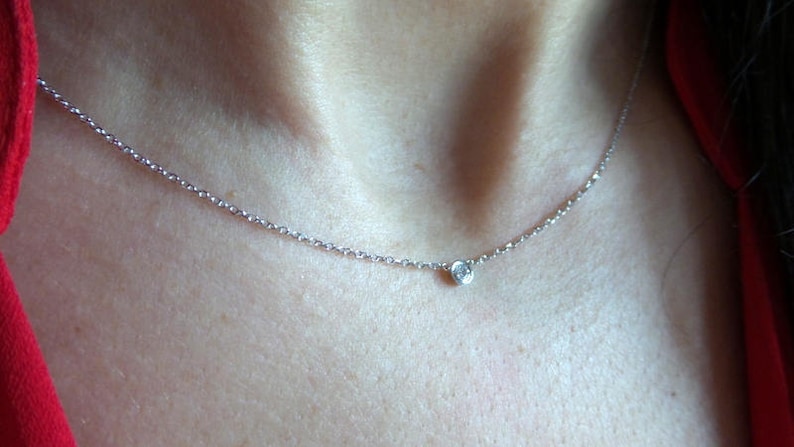Diamond Necklace / 14k Gold Diamond Necklace / Floating Diamond Necklace / Solitaire Diamond Necklace / Diamond Bezel Necklace / Dainty image 7