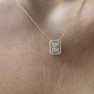 Baguette Diamond CZ Necklace / Gold Diamond Baguette Round Cz Necklace / Silver Diamond Cz Necklace image 2