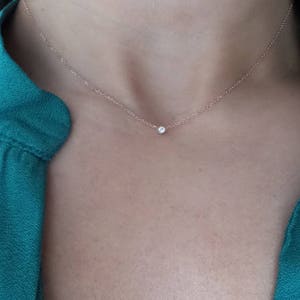 Diamond Necklace / 14k Rose Gold Solitaire Diamond Necklace / Diamond Bezel Necklace / Minimalist Diamond Necklace / Dainty Diamond / Gift image 2