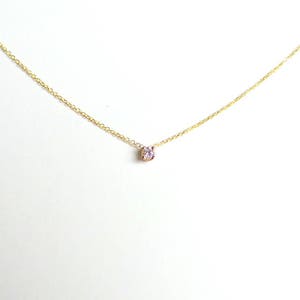 Diamond Necklace 0.05ct / 14k Gold Diamond Solitaire Necklace / Diamond ProngSet Necklace / Floating Diamond / Dainty Diamond Necklace / Min image 2