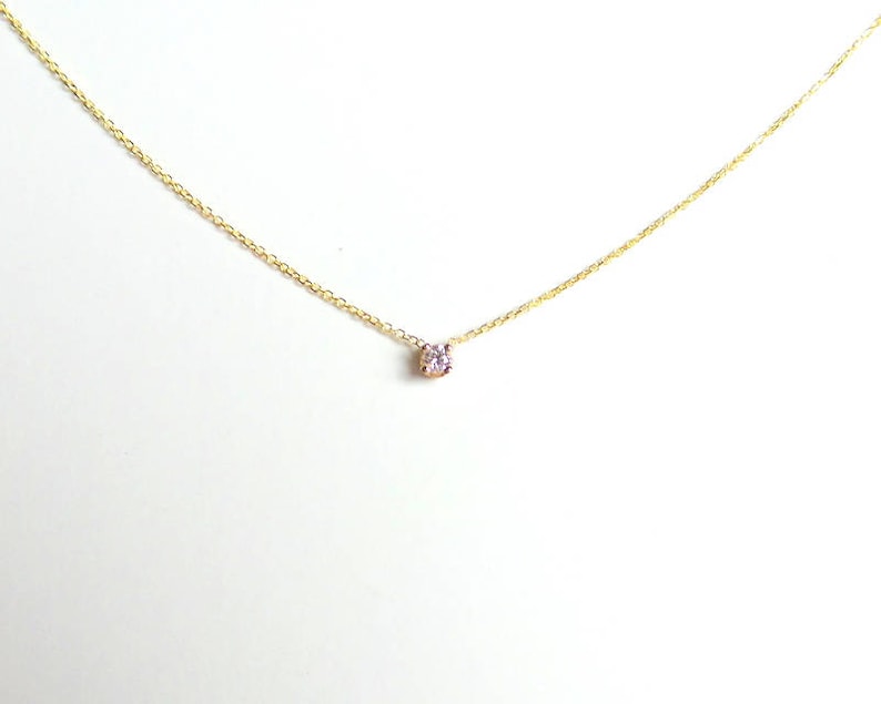 Diamond Necklace 0.05ct / 14k Gold Diamond Solitaire Necklace / Diamond ProngSet Necklace / Floating Diamond / Dainty Diamond Necklace / Min image 2