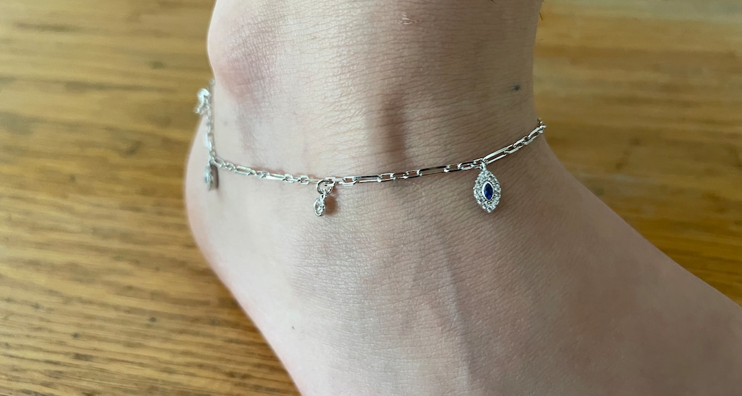 Everyday Evil Eye Ankle Bracelet / Silver Evil Eye Ankle Bracelet
