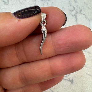 14k White Gold Italian Horn Pendant: Delicate Lucky Charm