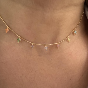 Cubic Zirconia Cross Station Necklace: Sterling Silver 925, Adjustable