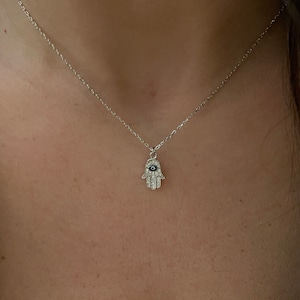 Hamsa Necklace / Cz Hamsa  Necklace / Sterling Silver Hand Of God Necklace / Hand of Fatima Necklace / Hamsa Hand Pendant