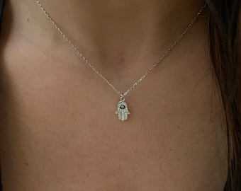 Hamsa Necklace / Cz Hamsa  Necklace / Sterling Silver Hand Of God Necklace / Hand of Fatima Necklace / Hamsa Hand Pendant