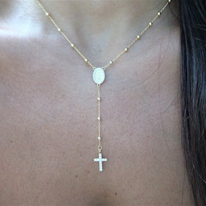 Cross Rosary Necklace / Silver Rosary Bead Necklace / Rosary Bead Necklace / Cross Necklace / Virgin Mary Necklace / Virgin Mary Medallion image 6