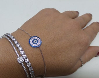 Evil Eye Bracelet / Sterling Silver Evil Eye Bracelet / Cz Evil Eye Bracelet / Dainty Evil Eye Bracelet / Protection Bracelet