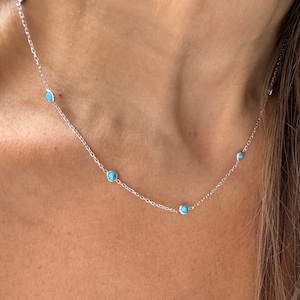Turquoise Station Necklace / Sterling Silver Blue Turquoise Station Necklace / Blue Solitaire Turquoise Necklace