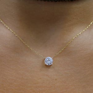 Diamond CZ Necklace/ 14k Gold Cubic Zirconia 0.50ct Necklace/ Delicate Pendant/  Bridal Necklace/ Prong Set Gold  Necklace