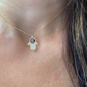 Hamsa Necklace / Gold Hamsa Necklace / Cubic Zirconia Hamsa Necklace /  Hamsa Hand Necklace / Dainty Hamsa / Kabbalah Necklace