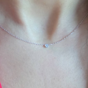 Diamond Necklace / 14k Gold Diamond Necklace / Floating Diamond Necklace / Solitaire Diamond Necklace / Diamond Bezel Necklace / Dainty image 1