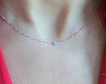 Diamond Necklace / 14k Gold Diamond Necklace / Floating Diamond Necklace / Solitaire Diamond Necklace / Diamond Bezel Necklace / Dainty