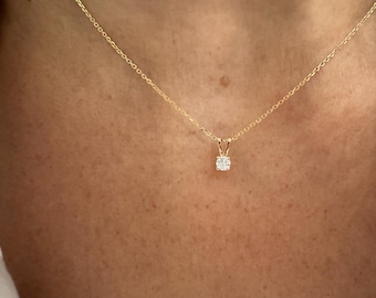 Lab Grown Diamond Solitaire Pendant: 14k Gold Bridal Necklace