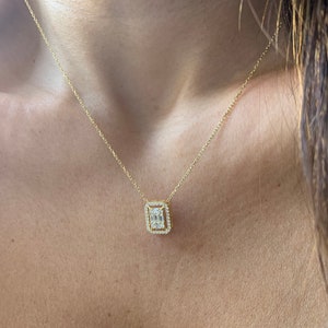 Baguette Diamond CZ Necklace / Gold Diamond Baguette Round Cz Necklace / Silver Diamond Cz Necklace image 5