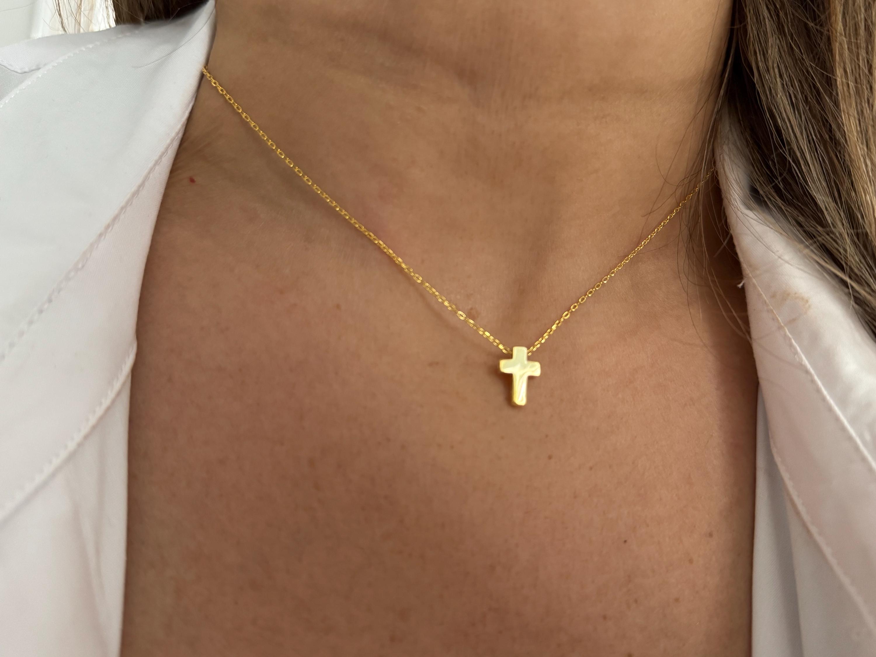 Dainty Gold Cross Necklace: Sterling Silver Layering Communion Confirmation Gift