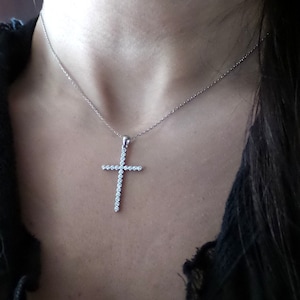 Diamond Cz Cross Necklace / Large Cross Necklace / Sterling Silver Diamond Cz BezelCross Necklace / Cz Cross Pendant / Dainty Cross Necklace