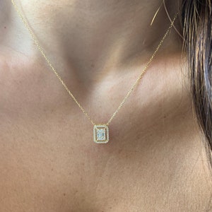 Baguette Diamond CZ Necklace / Gold Diamond Baguette Round Cz Necklace / Silver Diamond Cz Necklace image 3