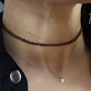 Garnet Choker Necklace/ Sterling Silver Garnet Necklace/ Choker Necklace/ Yoga Jewelry/ Delicate Necklace/ Beaded Necklace/ Genuine Gemstone