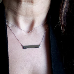 Sterling Silver Bar Necklace: CZ Accent, Adjustable Layering Chain