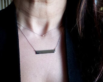 Collana con barra in argento sterling: accento CZ, catena a strati regolabile