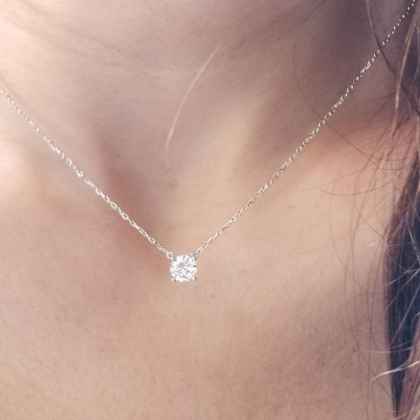 Solitaire Necklace / CZ Prong Necklace Sterling Silver / Dainty Solitaire Necklace / Minimalist Necklace / Solitaire Cz / Floating CZ