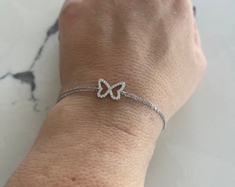Bracelet Papillon En Argent Sterling 925 - Serti De Pierres Blanches - Neuf Avec étiquettes