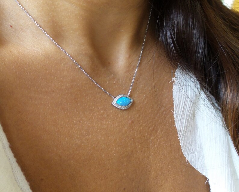 Opal Necklace Evil Eye Necklace Opal Evil Eye Necklace Cz Opal Necklace Kabbalah Jewelry Sterling Silver Evil Eye Yoga Jewelry
