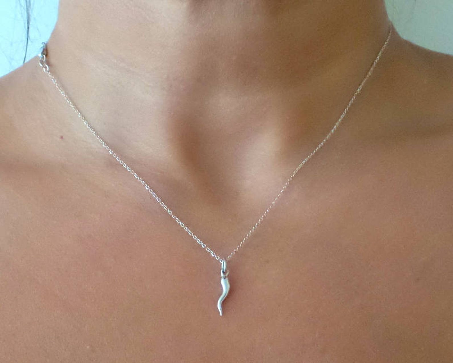 Italian Horn Necklace 14k White Gold/ Gold Italian Horn Etsy