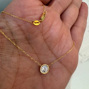 Diamond CZ Necklace / 14k Gold Diamond Cz Necklace 0.50ct / Diamond Solitaire Necklace / Bridal Diamond Cz Necklace / Bezel Set Diamond Cz