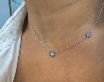 Collar de ojo malvado de plata esterlina: detalle de circonita cúbica, amuleto de buena suerte