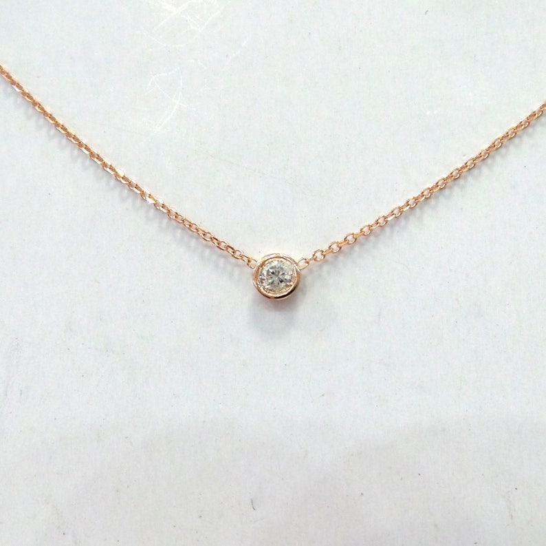 Diamond Necklace / 14k Rose Gold Solitaire Diamond Necklace / Diamond Bezel Necklace / Minimalist Diamond Necklace / Dainty Diamond / Gift image 6
