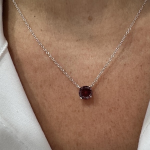 Sterling Silver Garnet Solitaire Necklace - January Gemstone