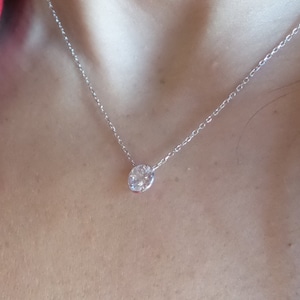 Solitaire Necklace/ CZ Necklace Sterling Silver 1ct/ Dainty Solitaire Necklace/ Minimalist Necklace/ Solitaire Bezel Pendant/FloatingDiamond