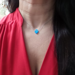 Sterling Silver Blue Opal Hamsa Necklace: Hand of God, Yoga Jewelry