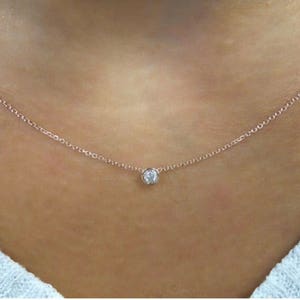 Diamond Necklace / 14k Rose Gold Solitaire Diamond Necklace / Diamond Bezel Necklace / Minimalist Diamond Necklace / Dainty Diamond / Gift image 7