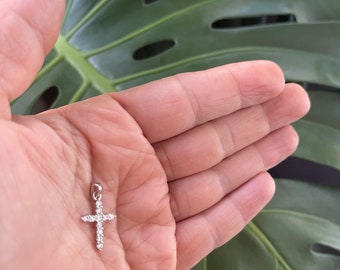 Handmade Sterling Silver CZ Cross Necklace: Dainty Petite Cross