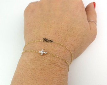 Mom Bracelet / 14k Gold Mom Necklace / Name Bracelet / Custom Name plate / Personalized Gift Bracelet / Mothers Day Gift  / Meaningful gift