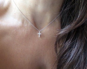 Small Cross Necklace / Cross Necklace / Diamond Cz Cross Necklace / Sterling Silver Cross / Dainty Cross Necklace / Minimalist Cross Pendant