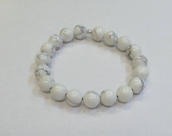 Beaded Bracelet/ Howlite Beaded Bracelet/ Natural Howlite Bracelet/ Layering Bracelet 10mm