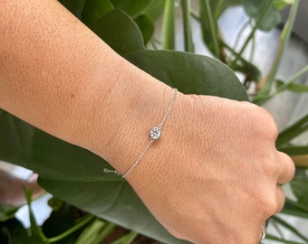 Solitaire Diamond Cz Bracelet / Bridal Diamond Cz Bracelet / Sterling Silver Diamond Solitaire Bracelet / Everyday Diamond Cz Bracelet