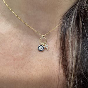 Evil Eye Cross Necklace / Small Evil Eye Cross Charm Necklace / Layering Cross Protection Necklace / Dainty Cross Evil eye Charm